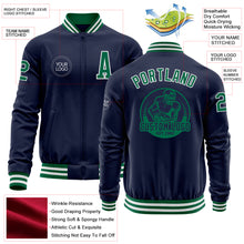 Load image into Gallery viewer, Custom Navy Kelly Green-White Bomber Varsity Letterman Zipper Jacket