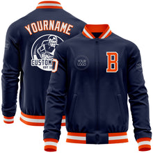 Load image into Gallery viewer, Custom Navy White-Orange Bomber Varsity Letterman Zipper Jacket