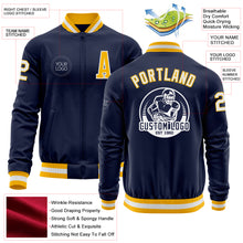 Load image into Gallery viewer, Custom Navy White-Gold Bomber Varsity Letterman Zipper Jacket