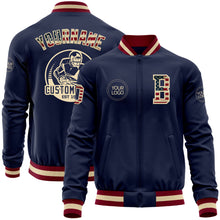Load image into Gallery viewer, Custom Navy Vintage USA Flag Cream-Maroon Bomber Varsity Letterman Zipper Jacket