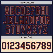 Load image into Gallery viewer, Custom Navy Orange-Cream Bomber Varsity Letterman Two Tone Zipper Jacket