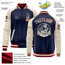 Load image into Gallery viewer, Custom Navy Vintage USA Flag Cream-Maroon Bomber Varsity Letterman Two Tone Zipper Jacket
