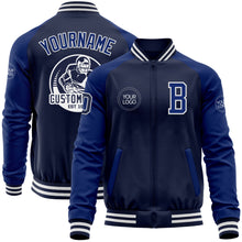 Load image into Gallery viewer, Custom Navy Royal-White Bomber Varsity Letterman Two Tone Zipper Jacket