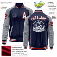 Load image into Gallery viewer, Custom Navy Gray-Red Bomber Varsity Letterman Two Tone Zipper Jacket
