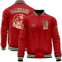 Load image into Gallery viewer, Custom Red Vintage USA Flag Cream-Black Bomber Varsity Letterman Zipper Jacket