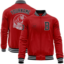 Load image into Gallery viewer, Custom Red Black-Gray Bomber Varsity Letterman Zipper Jacket