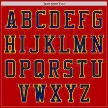 Load image into Gallery viewer, Custom Red Navy-Gold Bomber Varsity Letterman Zipper Jacket