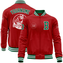 Load image into Gallery viewer, Custom Red Kelly Green-White Bomber Varsity Letterman Zipper Jacket