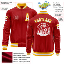 Load image into Gallery viewer, Custom Red White-Gold Bomber Varsity Letterman Zipper Jacket
