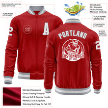 Load image into Gallery viewer, Custom Red White-Gray Bomber Varsity Letterman Zipper Jacket