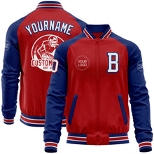 Load image into Gallery viewer, Custom Red White-Royal Bomber Varsity Letterman Two Tone Zipper Jacket