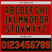 Load image into Gallery viewer, Custom Red Black-Old Gold Bomber Varsity Letterman Two Tone Zipper Jacket