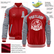 Load image into Gallery viewer, Custom Red Gray-White Bomber Varsity Letterman Two Tone Zipper Jacket