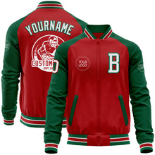 Load image into Gallery viewer, Custom Red White-Kelly Green Bomber Varsity Letterman Two Tone Zipper Jacket