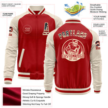 Load image into Gallery viewer, Custom Red Vintage USA Flag-Cream Bomber Varsity Letterman Two Tone Zipper Jacket