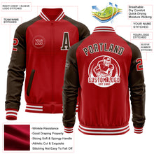Load image into Gallery viewer, Custom Red Brown-White Bomber Varsity Letterman Two Tone Zipper Jacket