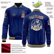Load image into Gallery viewer, Custom Royal Vintage USA Flag Cream-Black Bomber Varsity Letterman Zipper Jacket