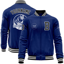 Load image into Gallery viewer, Custom Royal Black-White Bomber Varsity Letterman Zipper Jacket