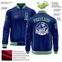 Load image into Gallery viewer, Custom Royal Kelly Green-White Bomber Varsity Letterman Zipper Jacket