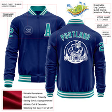 Load image into Gallery viewer, Custom Royal Teal-White Bomber Varsity Letterman Zipper Jacket