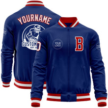 Load image into Gallery viewer, Custom Royal White-Red Bomber Varsity Letterman Zipper Jacket