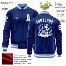 Load image into Gallery viewer, Custom Royal White-Light Blue Bomber Varsity Letterman Zipper Jacket