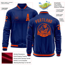 Load image into Gallery viewer, Custom Royal Orange Bomber Varsity Letterman Zipper Jacket