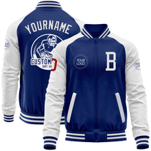 Load image into Gallery viewer, Custom Royal White-Red Bomber Varsity Letterman Two Tone Zipper Jacket