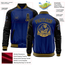 Load image into Gallery viewer, Custom Royal Black-Old Gold Bomber Varsity Letterman Two Tone Zipper Jacket