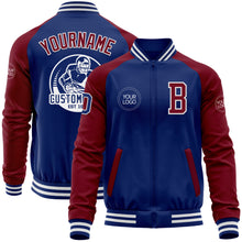 Load image into Gallery viewer, Custom Royal Crimson-White Bomber Varsity Letterman Two Tone Zipper Jacket