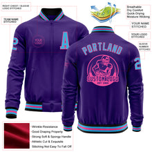 Load image into Gallery viewer, Custom Purple Sky Blue Pink-Black Bomber Varsity Letterman Zipper Jacket