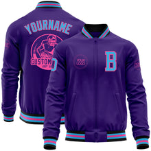 Load image into Gallery viewer, Custom Purple Sky Blue Pink-Black Bomber Varsity Letterman Zipper Jacket