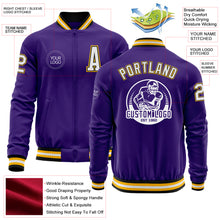 Load image into Gallery viewer, Custom Purple Black-Gold Bomber Varsity Letterman Zipper Jacket