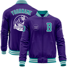 Load image into Gallery viewer, Custom Purple Teal-White Bomber Varsity Letterman Zipper Jacket