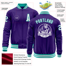 Load image into Gallery viewer, Custom Purple White-Aqua Bomber Varsity Letterman Zipper Jacket