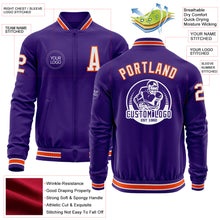 Load image into Gallery viewer, Custom Purple White-Orange Bomber Varsity Letterman Zipper Jacket
