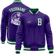 Load image into Gallery viewer, Custom Purple White-Kelly Green Bomber Varsity Letterman Zipper Jacket