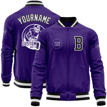 Load image into Gallery viewer, Custom Purple White-Black Bomber Varsity Letterman Zipper Jacket