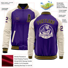 Load image into Gallery viewer, Custom Purple Black Old Gold-Cream Bomber Varsity Letterman Two Tone Zipper Jacket