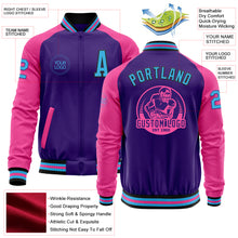 Load image into Gallery viewer, Custom Purple Sky Blue Black-Pink Bomber Varsity Letterman Two Tone Zipper Jacket