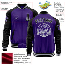 Load image into Gallery viewer, Custom Purple Black-Gray Bomber Varsity Letterman Two Tone Zipper Jacket