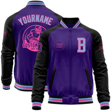 Load image into Gallery viewer, Custom Purple Light Blue Pink-Black Bomber Varsity Letterman Two Tone Zipper Jacket