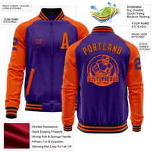 Load image into Gallery viewer, Custom Purple Orange-Black Bomber Varsity Letterman Two Tone Zipper Jacket