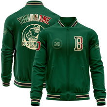 Load image into Gallery viewer, Custom Kelly Green Vintage Mexican Flag Cream-Black Bomber Varsity Letterman Zipper Jacket