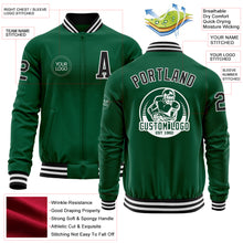 Load image into Gallery viewer, Custom Kelly Green Black-White Bomber Varsity Letterman Zipper Jacket