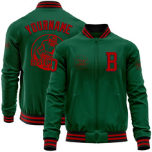 Load image into Gallery viewer, Custom Kelly Green Red-Black Bomber Varsity Letterman Zipper Jacket