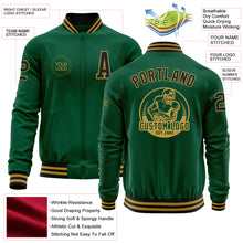 Load image into Gallery viewer, Custom Kelly Green Black-Old Gold Bomber Varsity Letterman Zipper Jacket