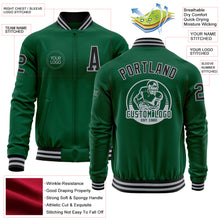 Load image into Gallery viewer, Custom Kelly Green Black-Gray Bomber Varsity Letterman Zipper Jacket