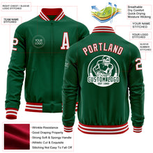 Load image into Gallery viewer, Custom Kelly Green White-Red Bomber Varsity Letterman Zipper Jacket