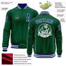 Load image into Gallery viewer, Custom Kelly Green Roya-White Bomber Varsity Letterman Zipper Jacket